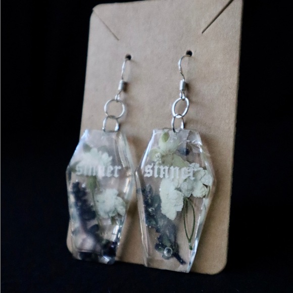 Handmade Floral Coffin Earrings - Picture 3 of 3